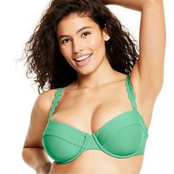 RHODE Women's Scallop Edge Underwire Bikini Top Green NWT Small or Medium - Picture 1 of 10